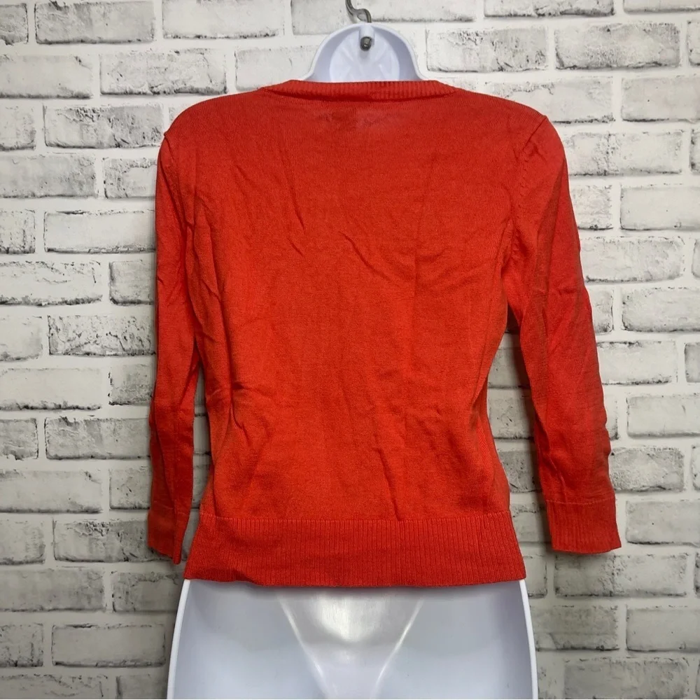 New York & Co. Orange Button Up Ruffled Floral Neckline Small